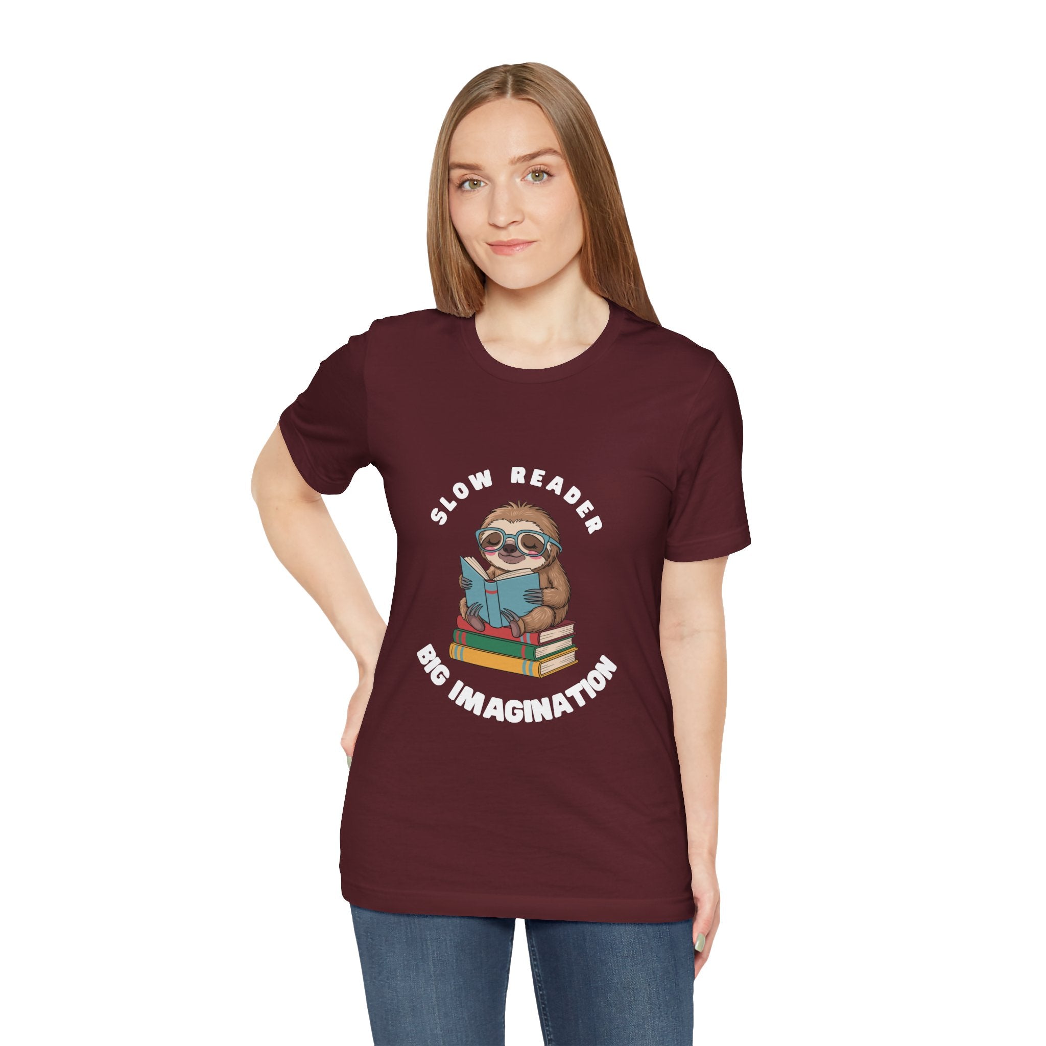 Slow reader Big Imagination sloth Tee