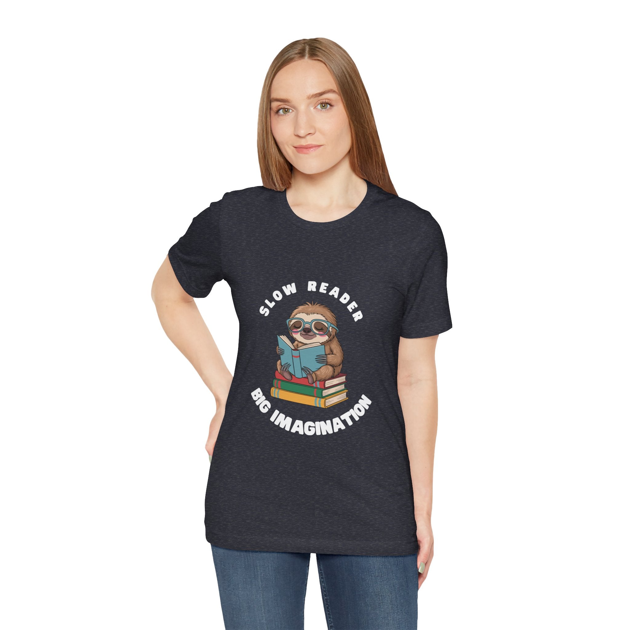 Slow reader Big Imagination sloth Tee