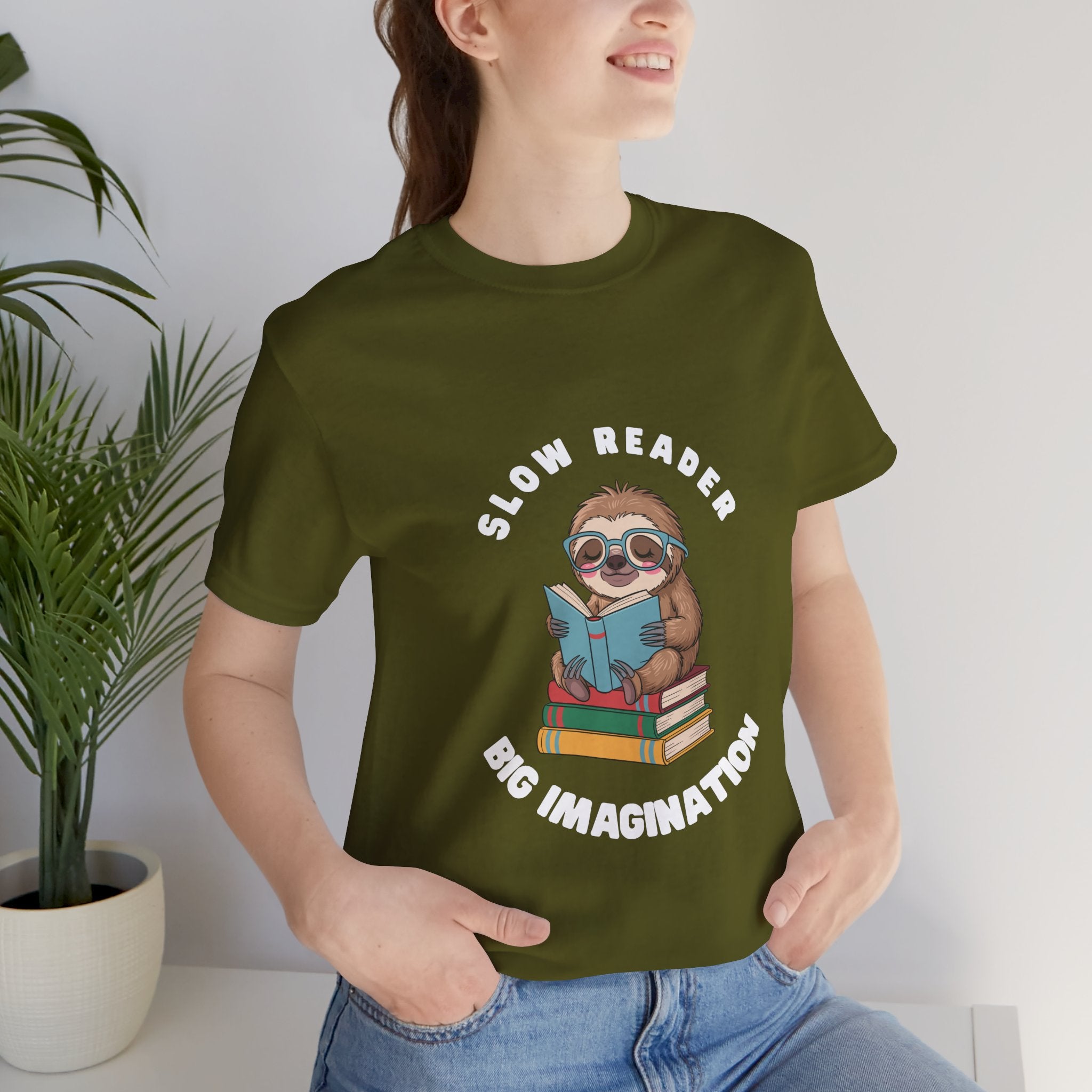 Slow reader Big Imagination sloth Tee