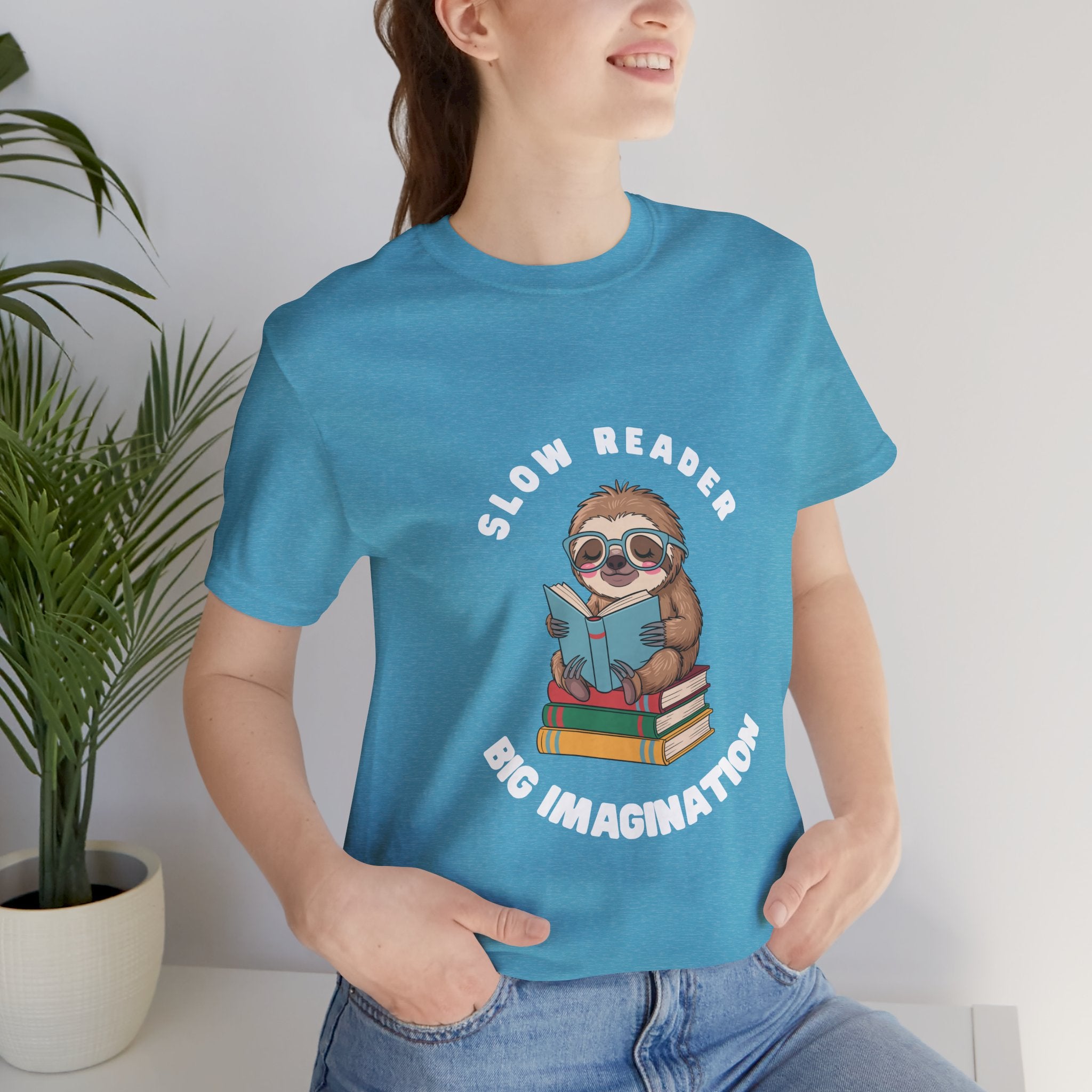 Slow reader Big Imagination sloth Tee