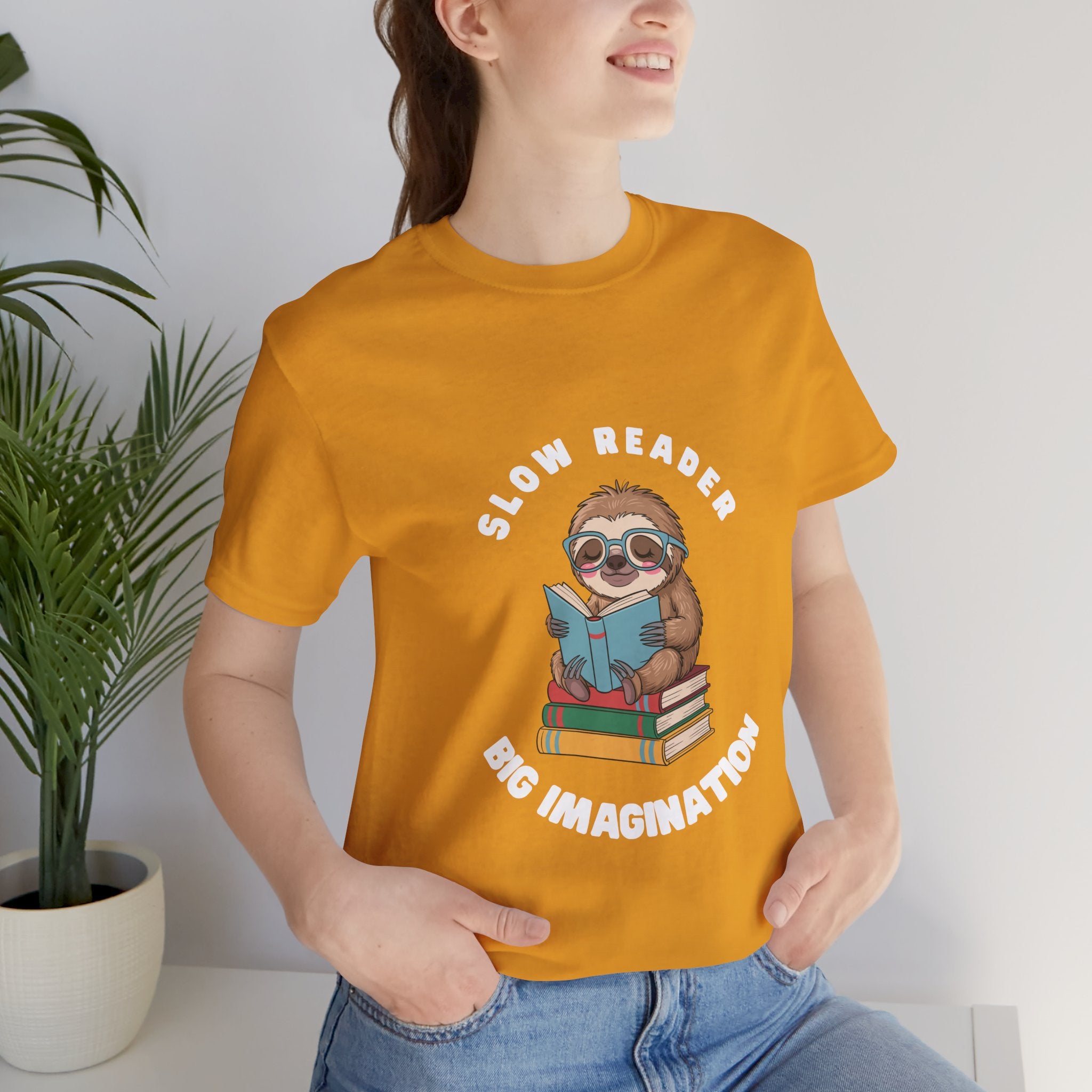 Slow reader Big Imagination sloth Tee