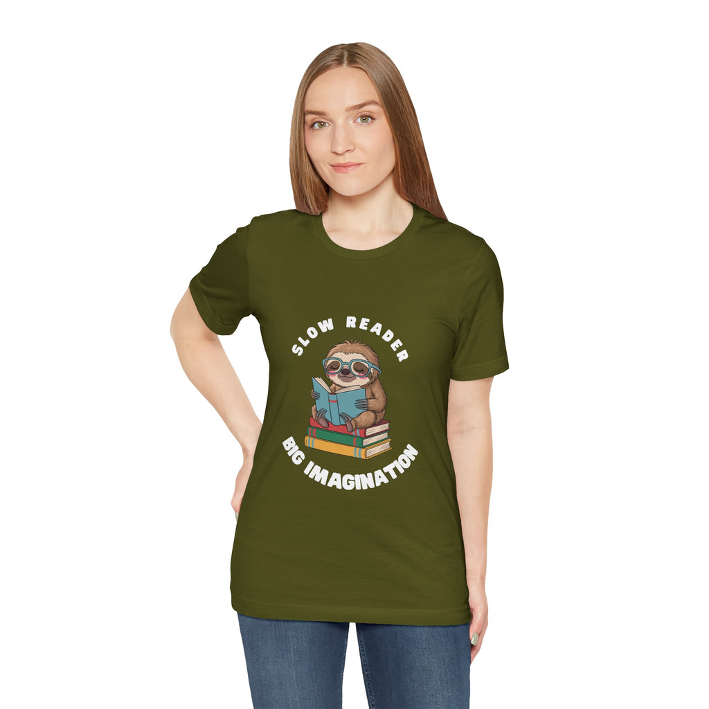 Slow reader Big Imagination sloth Tee