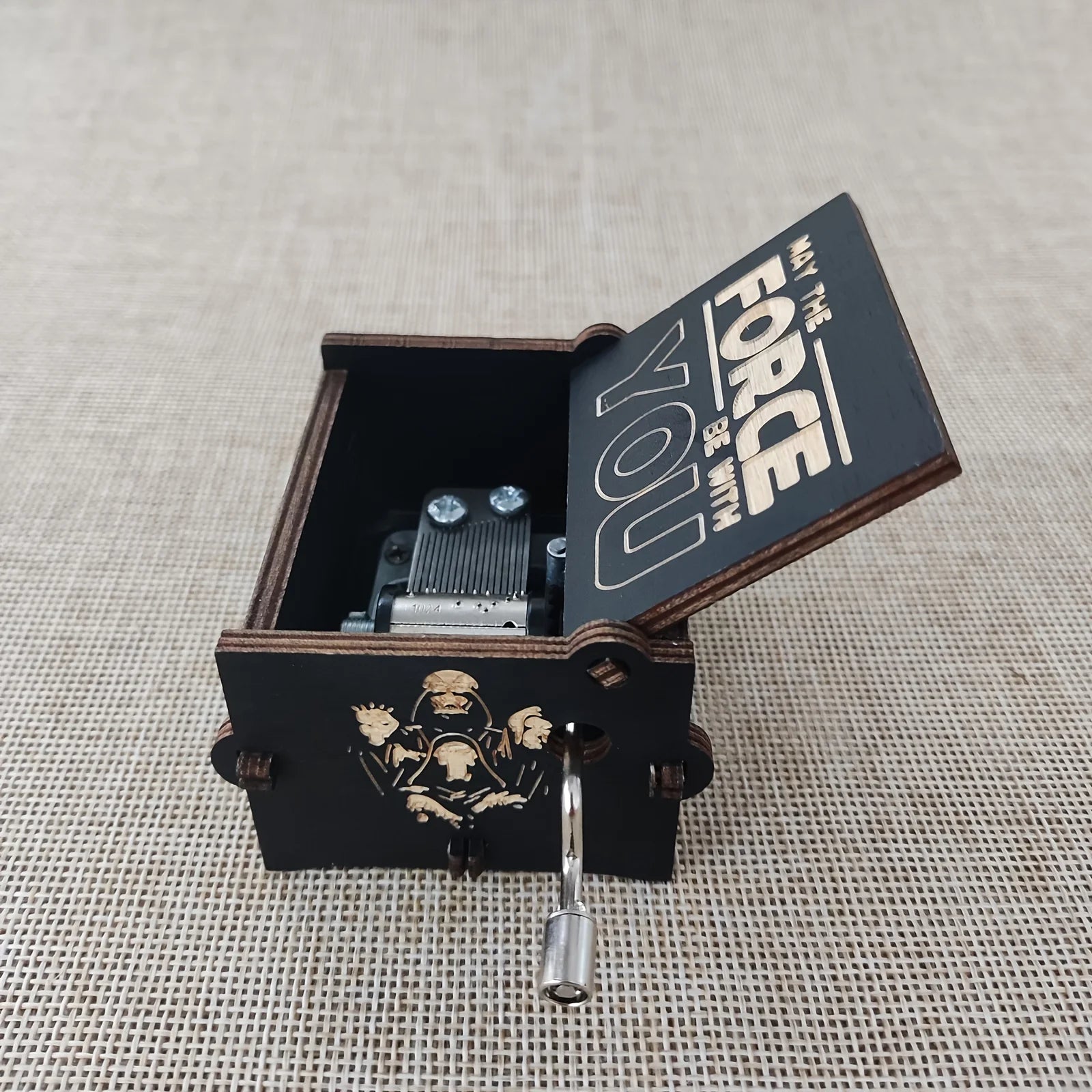 May the force be with you Music Box Black Wooden Antique Carved Hand Cranked Classic Theme Music for Birthday Christmas Gifts Family Decoration