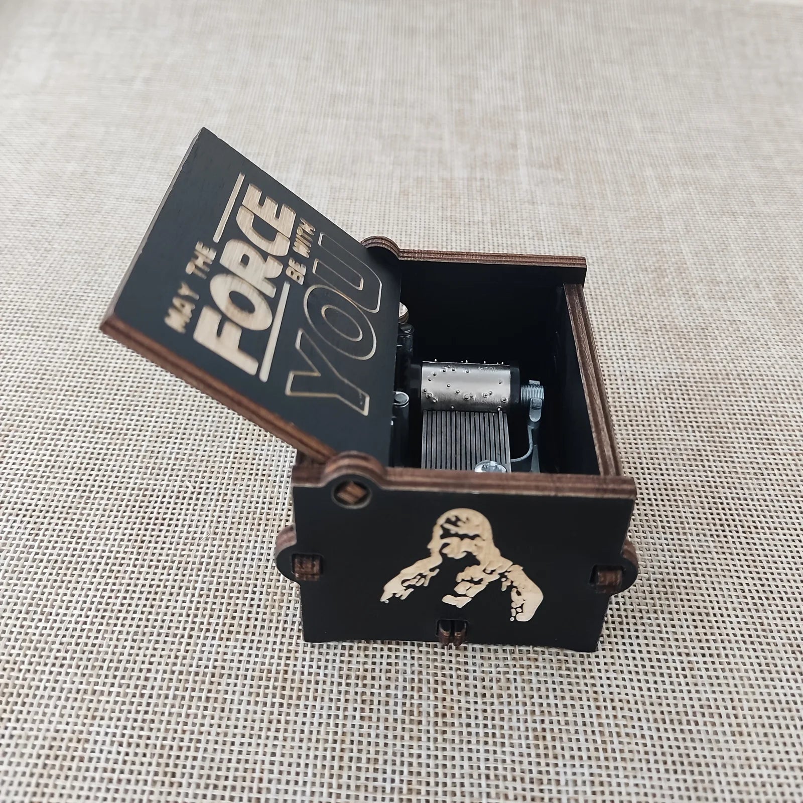 May the force be with you Music Box Black Wooden Antique Carved Hand Cranked Classic Theme Music for Birthday Christmas Gifts Family Decoration